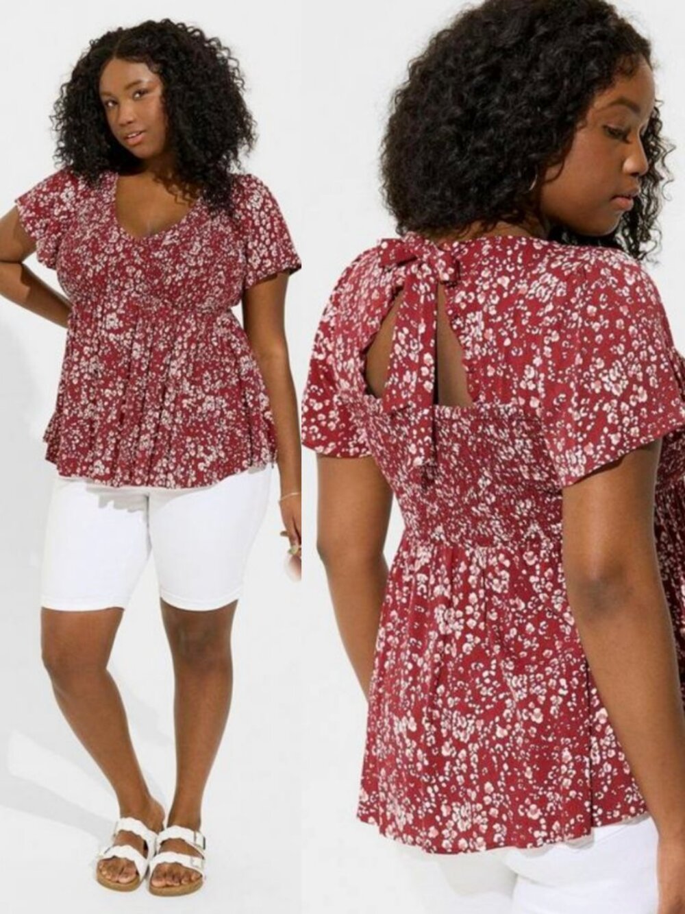 Torrid 1 Smocked Cut-Out Back Babydoll Top 1X 14 16